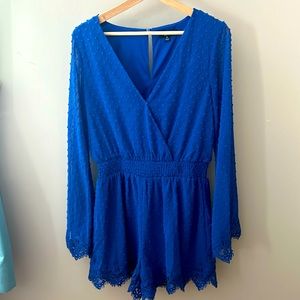 Lulus Royal Blue Romper Shorts Long Sleeve Medium